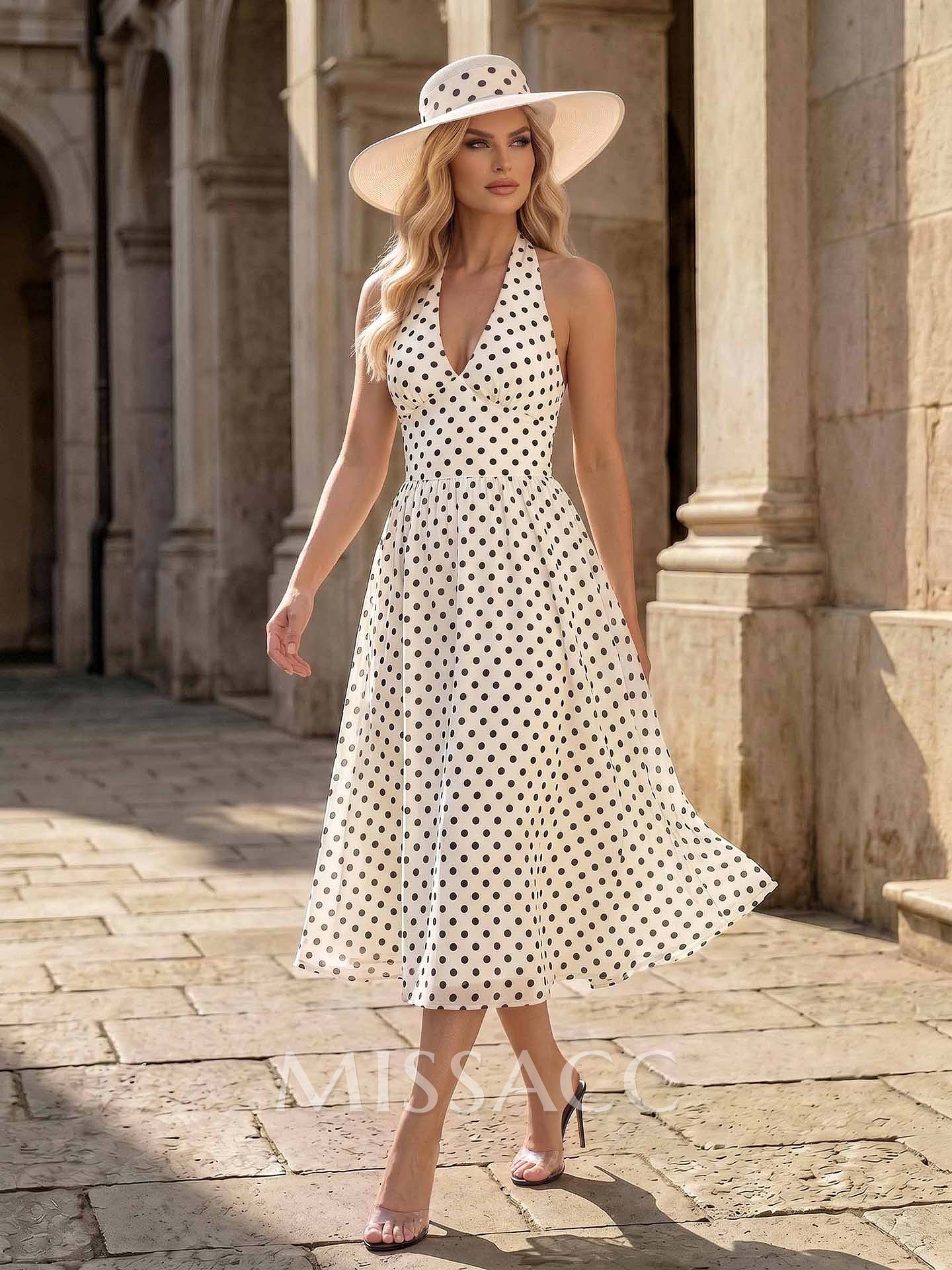 A-Line V-Neck/Halter Sleeveless Tea-Length Chiffon Mother Of The Bride Dresses