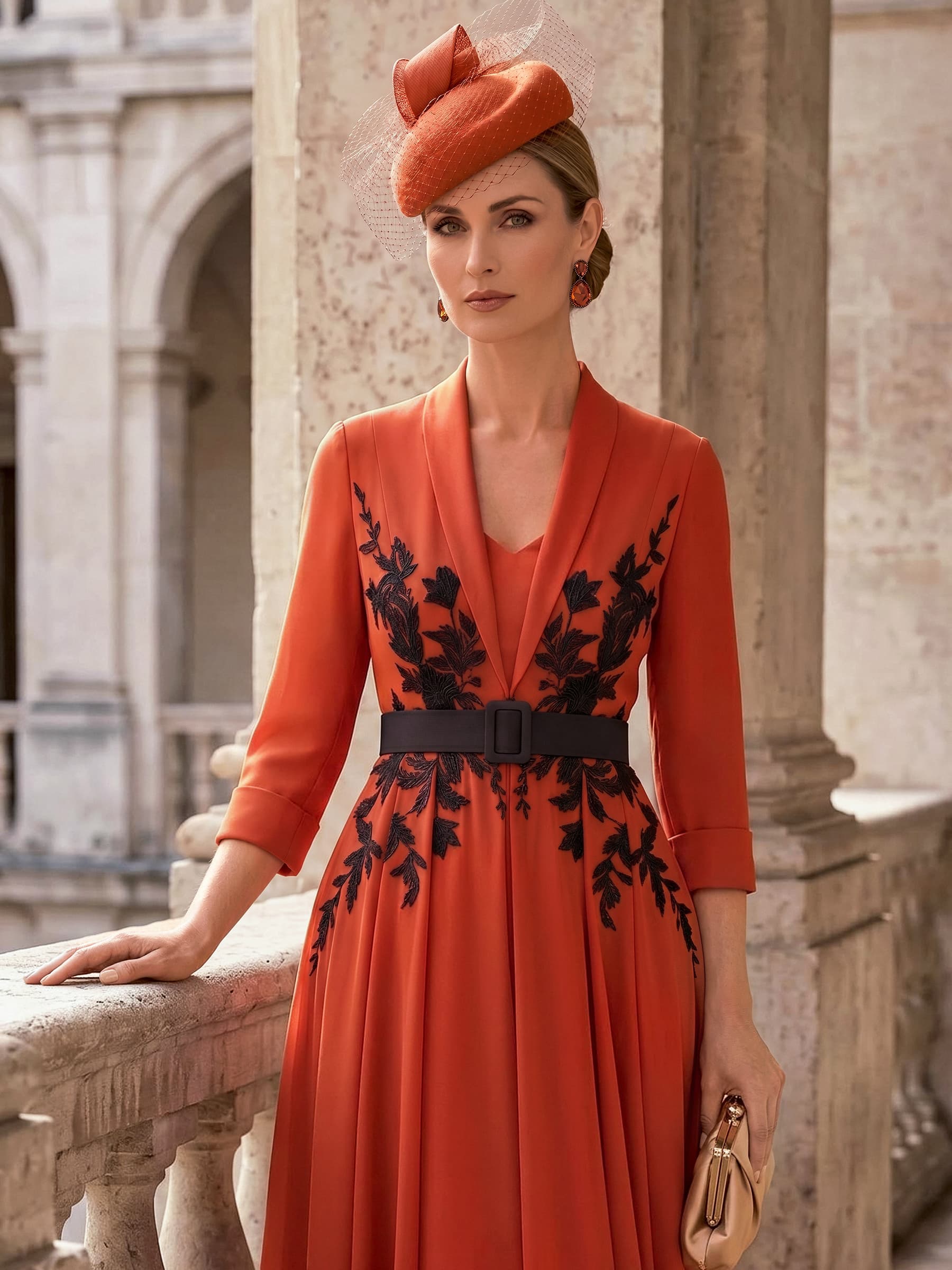 A-Line V-Neck 3/4 Sleeves Tea-Length Chiffon Mother Of The Bride Dresses With Sash/Flower(s)