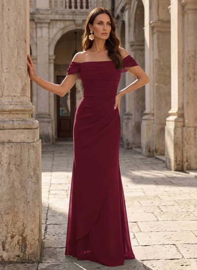 Sheath/Column Off-The-Shoulder Sleeveless Floor-Length Chiffon Evening Gowns