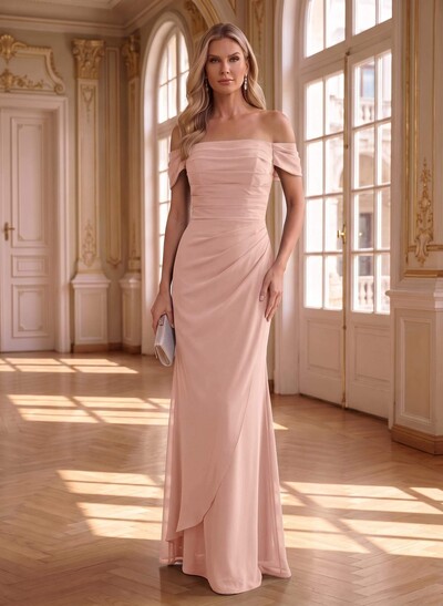 Sheath/Column Off-The-Shoulder Sleeveless Floor-Length Chiffon Evening Dresses
