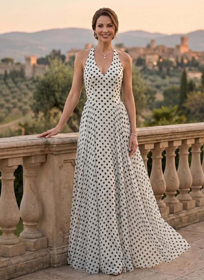 Elegant A-Line Halter Sleeveless Floor-Length Chiffon Mother Of The Bride Dresses