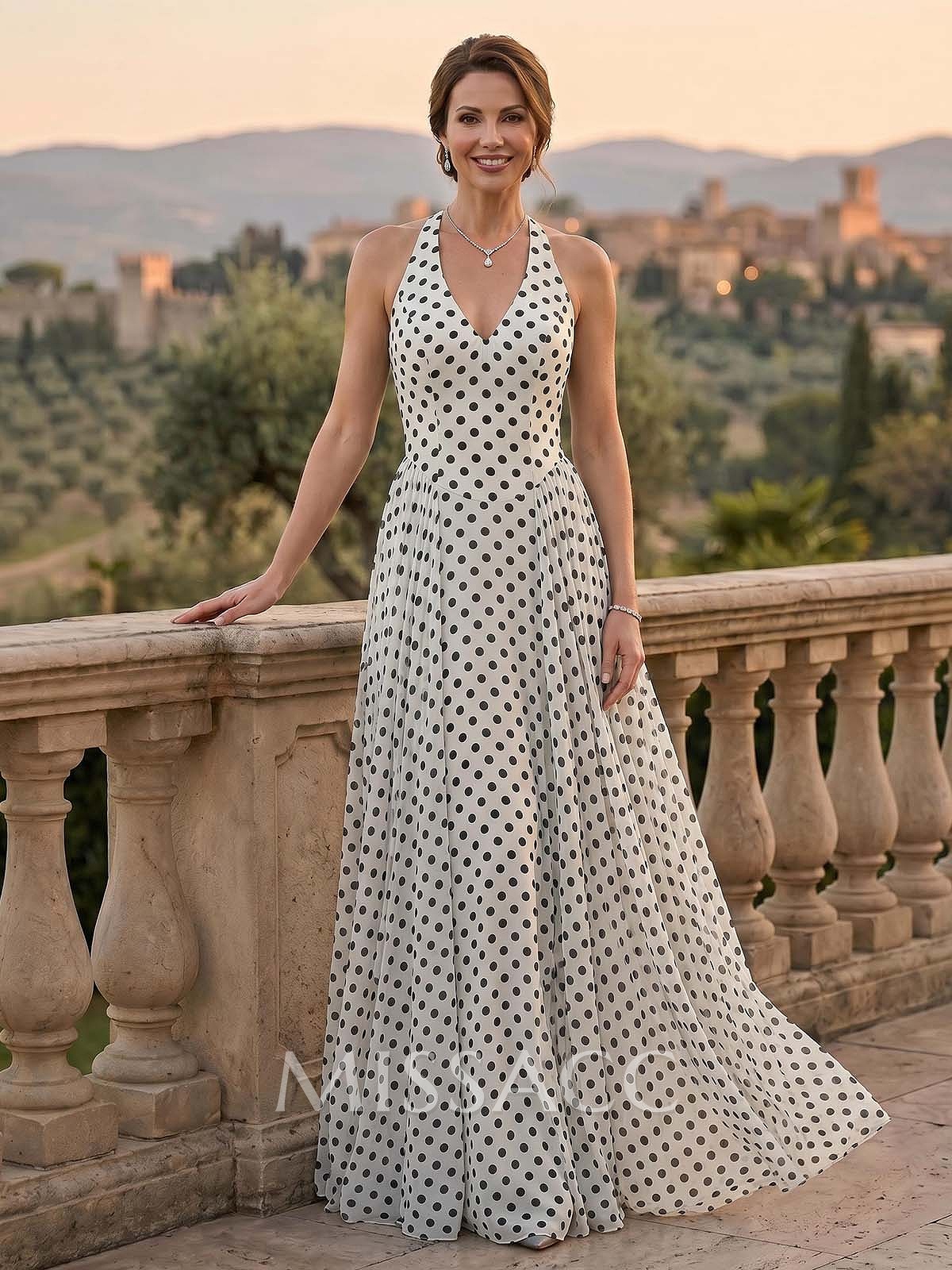 Elegant A-Line Halter Sleeveless Floor-Length Chiffon Mother Of The Bride Dresses