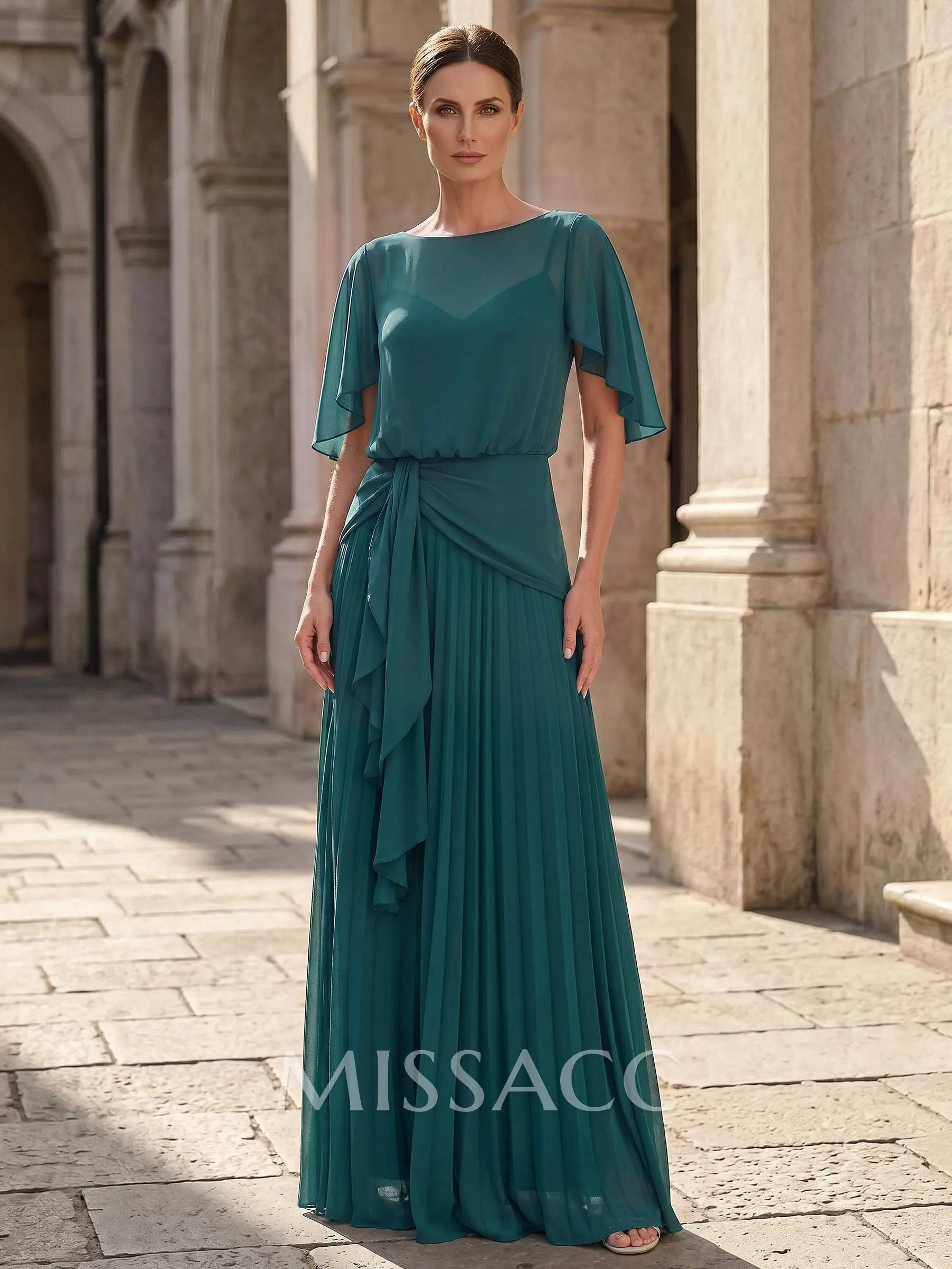 a-line scoop floor-length chiffon bridesmaid dress with ruffle Missacc Peacock Mother Of The Bride Dresses Neck Short Sleeves Mother Of The Bride Dresses Ruffle/Pleated Color:Bubblegum Pink with Pleated HAMPTONMINI ASOS - Petite Ribbed