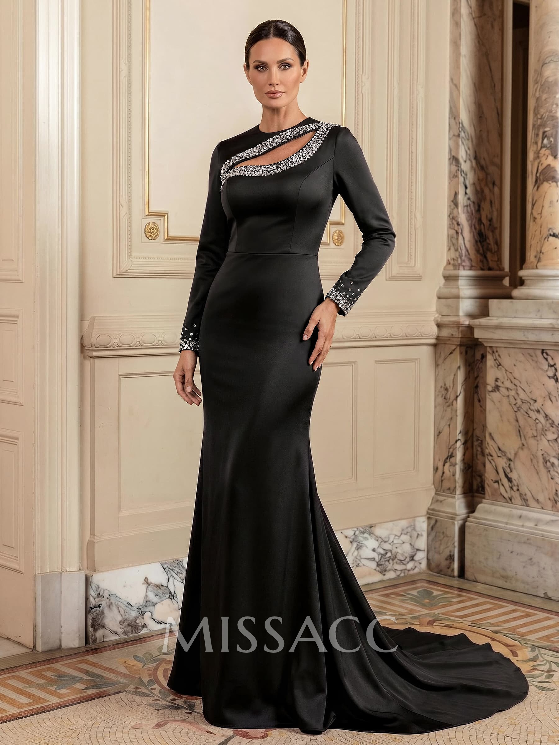 Trumpet/Mermaid Long Sleeves Sweep Train Elastic Satin Mother Of The Bride Dresses