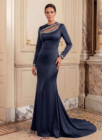 Trumpet/Mermaid Long Sleeve Acetate Satin Mother of the Bride Dresses with Sweep Train