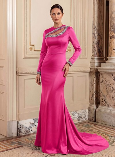 Trumpet/Mermaid Long Sleeves Sweep Train Acetate Satin Mother Of The Bride Dresses