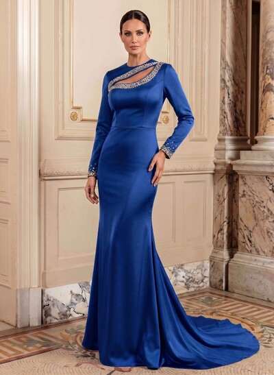 Mermaid/Trumpet Long Sleeve Acetate Satin Mother of the Bride Dresses with Sweep Train