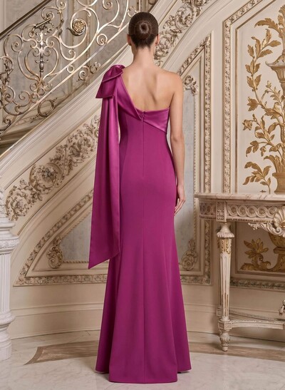 Sheath/Column One-Shoulder Sleeveless Floor-Length Satin Mother Of The Bride Dresses With Bow(s)
