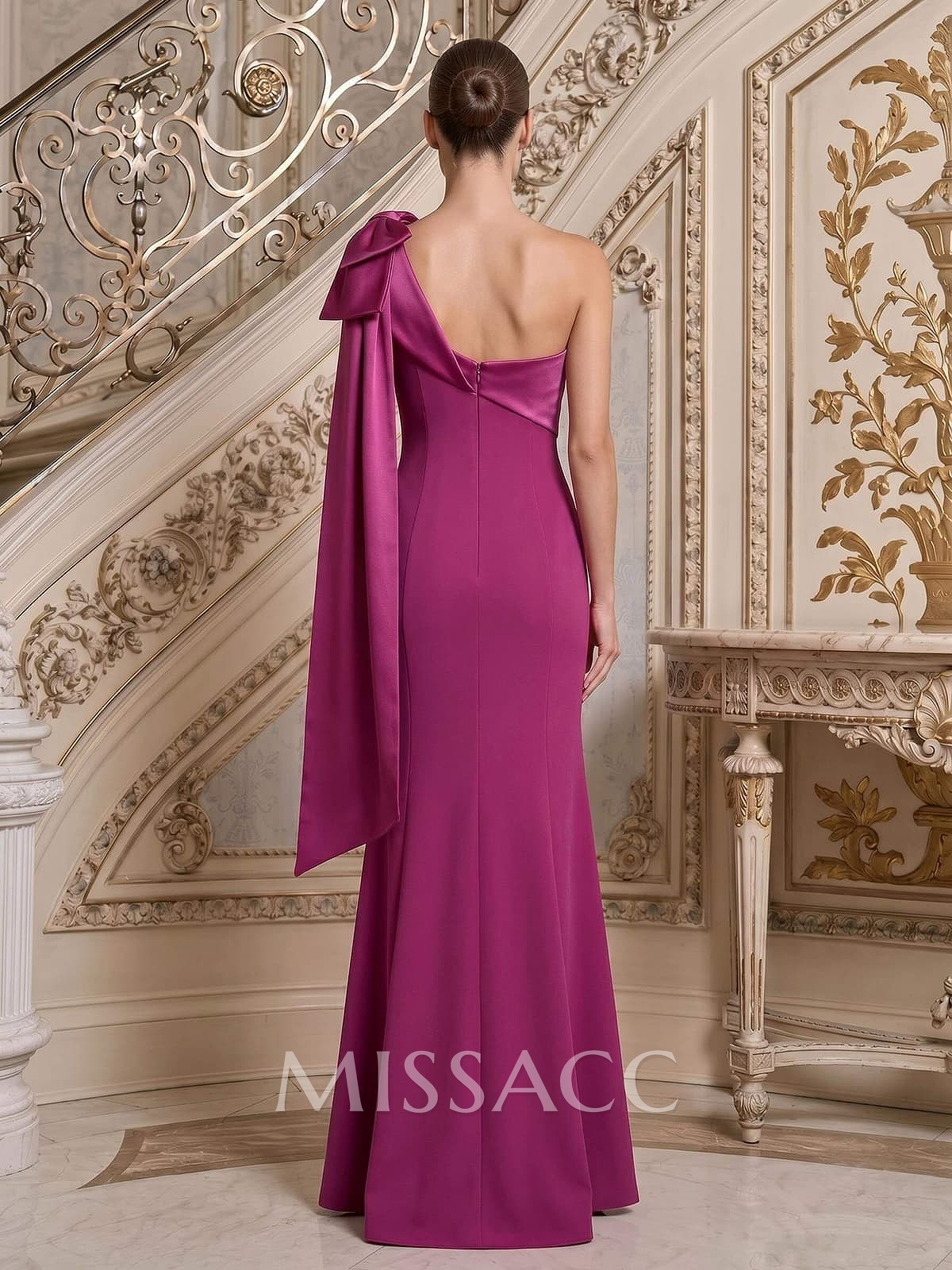 Sheath/Column One-Shoulder Sleeveless Floor-Length Satin Mother Of The Bride Dresses With Bow(s)