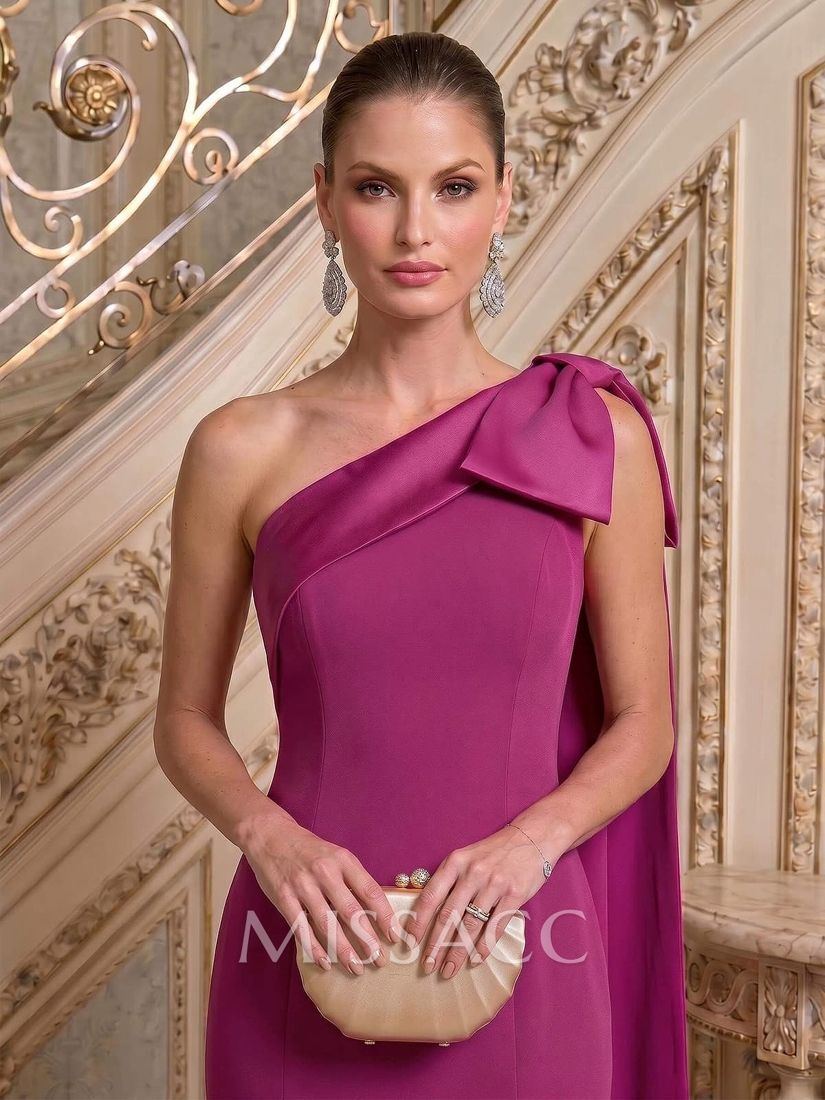 Sheath/Column One-Shoulder Sleeveless Floor-Length Satin Mother Of The Bride Dresses With Bow(s)