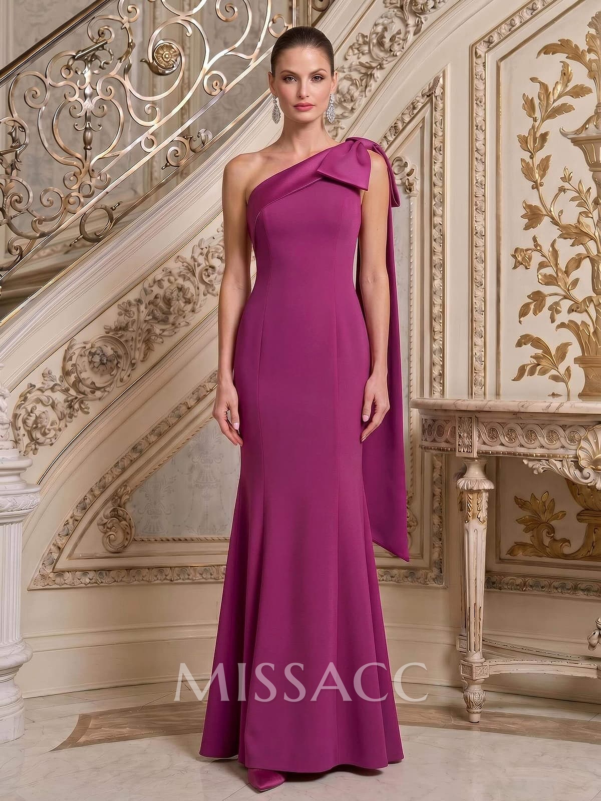 Sheath/Column One-Shoulder Sleeveless Floor-Length Satin Mother Of The Bride Dresses With Bow(s)