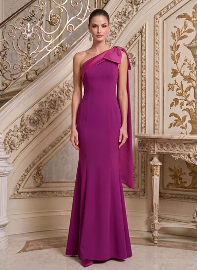 Sheath/Column One-Shoulder Floor-Length Satin/Elastic Satin Mother Of The Bride Dresses With Bow