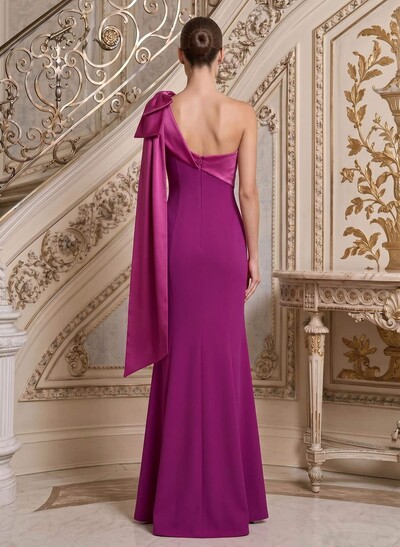 Sheath/Column One-Shoulder Floor-Length Satin/Elastic Satin Mother Of The Bride Dresses With Bow