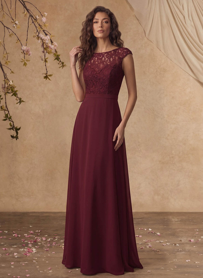 Sheath/Column Scoop Neck Short Sleeves Floor-Length Chiffon/Lace Mother Of The Bride Dresses