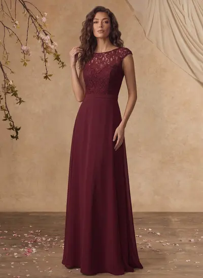 Sheath/Column Scoop Neck Short Sleeves Floor-Length Chiffon/Lace Mother Of The Bride Dresses