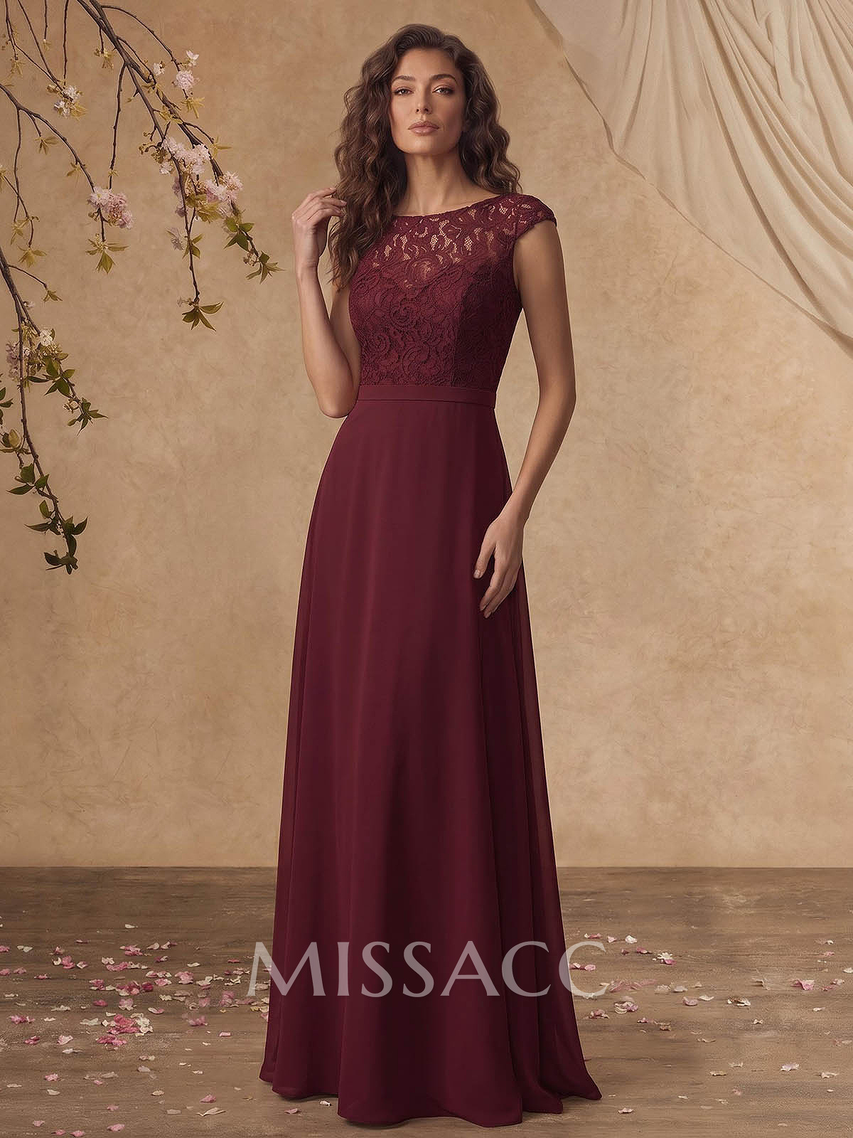 Sheath/Column Scoop Neck Short Sleeves Floor-Length Chiffon/Lace Mother Of The Bride Dresses