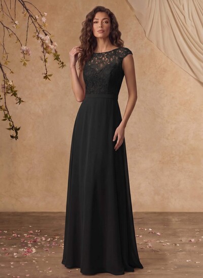 Sheath/Column Scoop Neck Short Sleeves Floor-Length Chiffon/Lace Mother Of The Bride Dresses