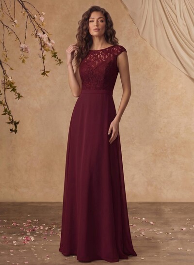Sheath/Column Scoop Neck Short Sleeves Floor-Length Chiffon/Lace Mother Of The Bride Dresses