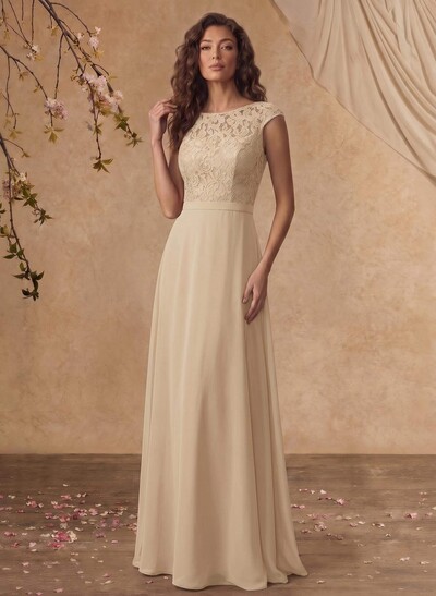 Sheath/Column Scoop Neck Short Sleeves Floor-Length Chiffon/Lace Mother Of The Bride Dresses