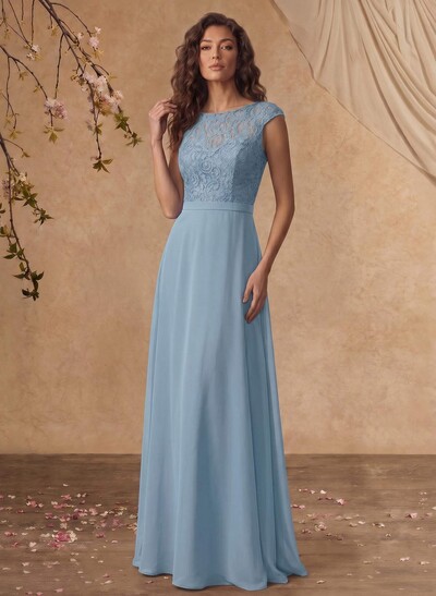 Sheath/Column Scoop Neck Short Sleeves Floor-Length Chiffon/Lace Mother Of The Bride Dresses