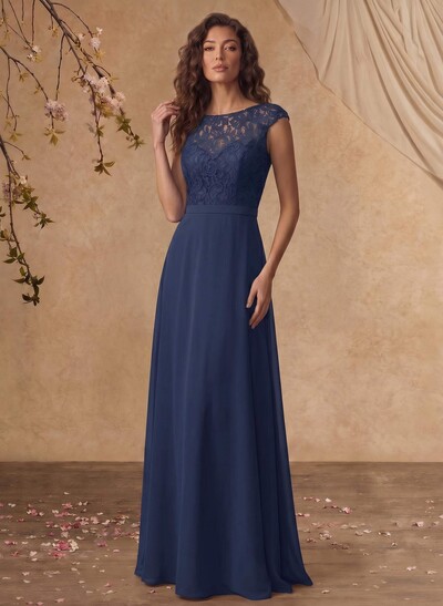 Sheath/Column Scoop Neck Short Sleeves Floor-Length Chiffon/Lace Mother Of The Bride Dresses