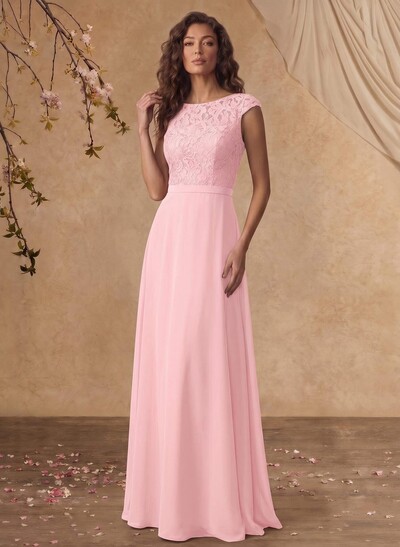 Sheath/Column Scoop Neck Short Sleeves Floor-Length Chiffon/Lace Mother Of The Bride Dresses