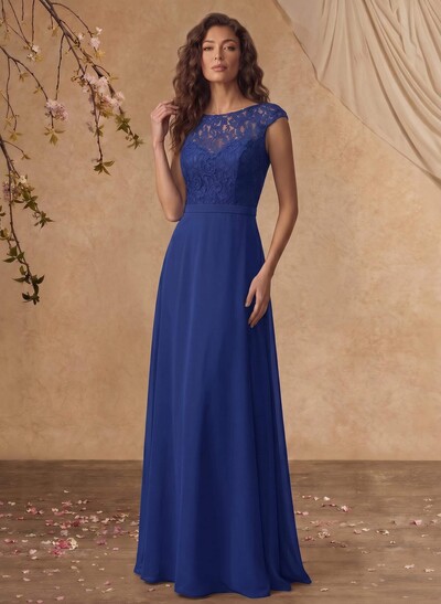 Sheath/Column Scoop Neck Short Sleeves Floor-Length Chiffon/Lace Mother Of The Bride Dresses