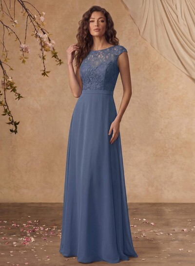 Sheath/Column Scoop Neck Short Sleeves Floor-Length Chiffon/Lace Mother Of The Bride Dresses