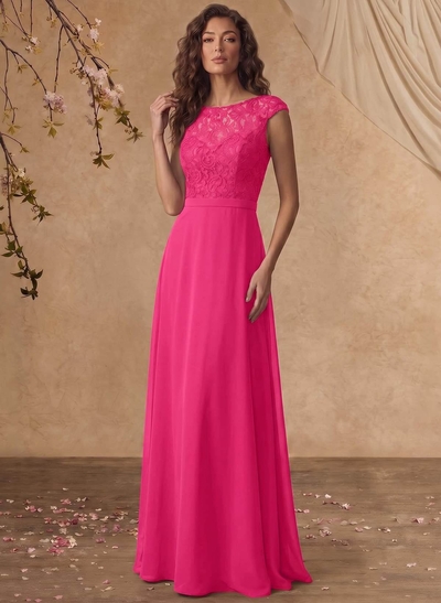 Sheath/Column Scoop Neck Short Sleeves Floor-Length Chiffon/Lace Mother Of The Bride Dresses