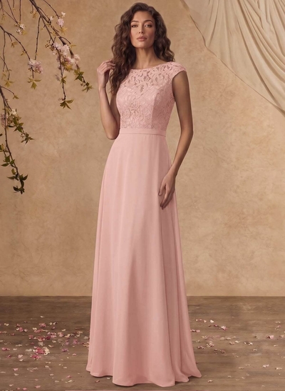 Sheath/Column Scoop Neck Short Sleeves Floor-Length Chiffon/Lace Mother Of The Bride Dresses