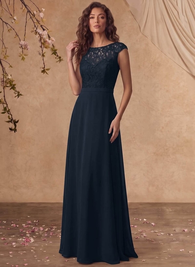 Sheath/Column Scoop Neck Short Sleeves Floor-Length Chiffon/Lace Mother Of The Bride Dresses