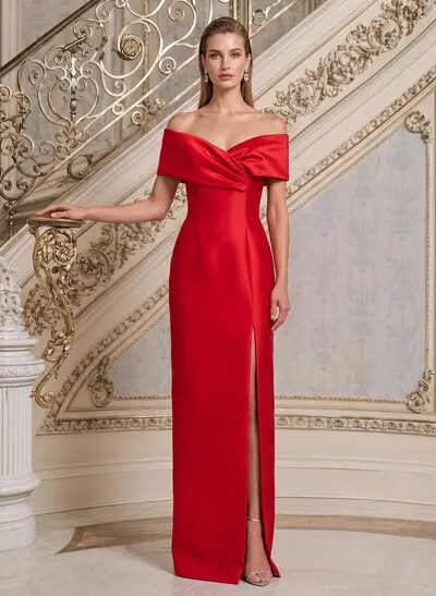 Sheath/Column V-Neck Sleeveless Floor-Length Satin Mother Of The Bride Dresses With Split Front