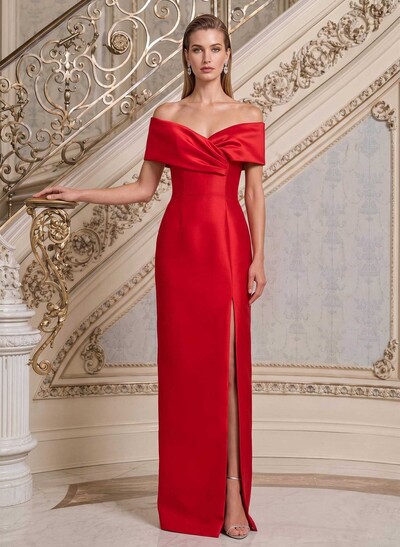 Sheath/Column V-Neck Sleeveless Floor-Length Satin Mother Of The Bride Dresses With Split Front