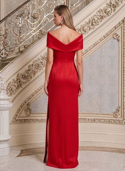 Sheath/Column V-Neck Sleeveless Floor-Length Satin Mother Of The Bride Dresses With Split Front