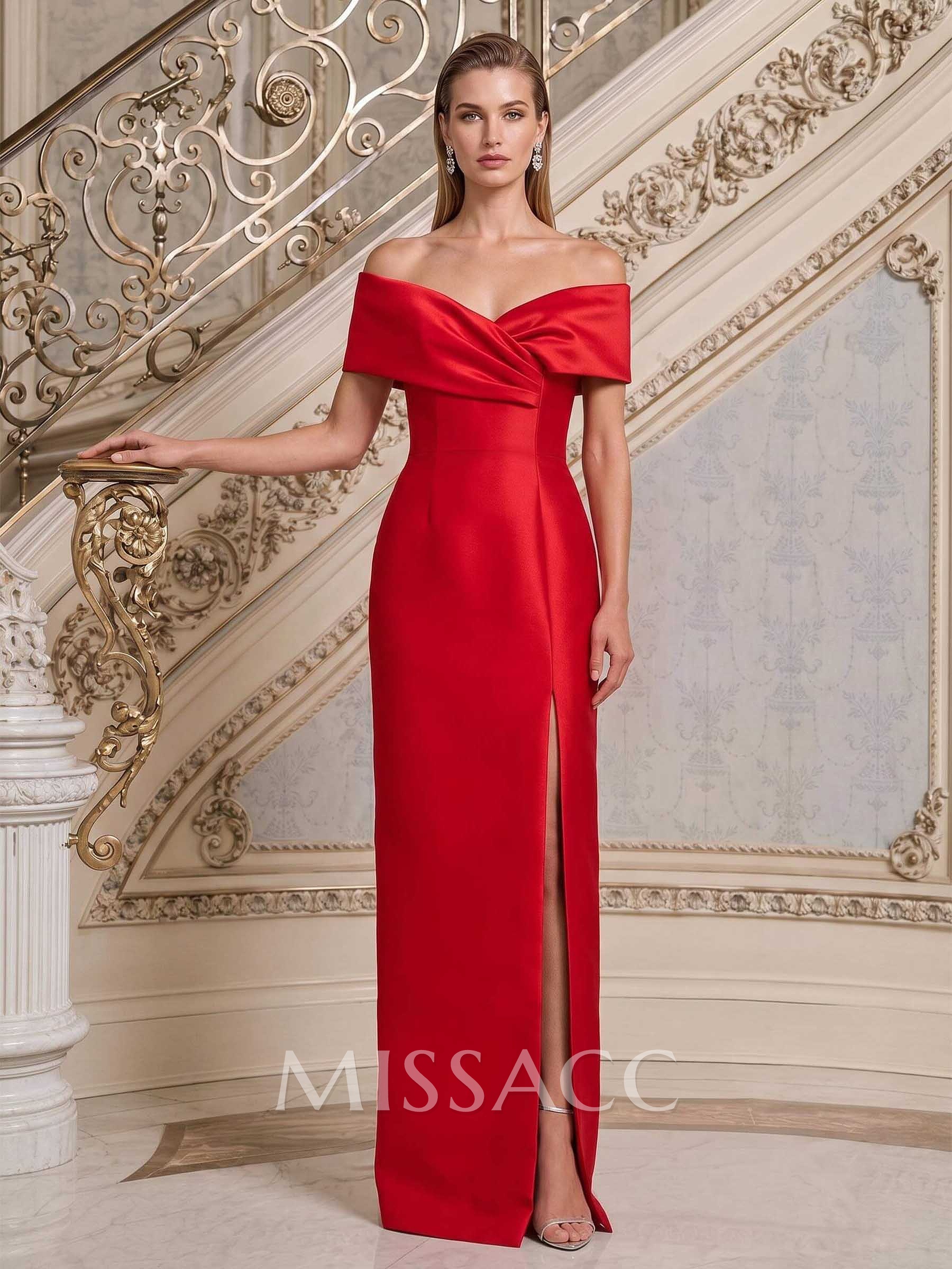 Sheath/Column V-Neck Sleeveless Floor-Length Satin Mother Of The Bride Dresses With Split Front