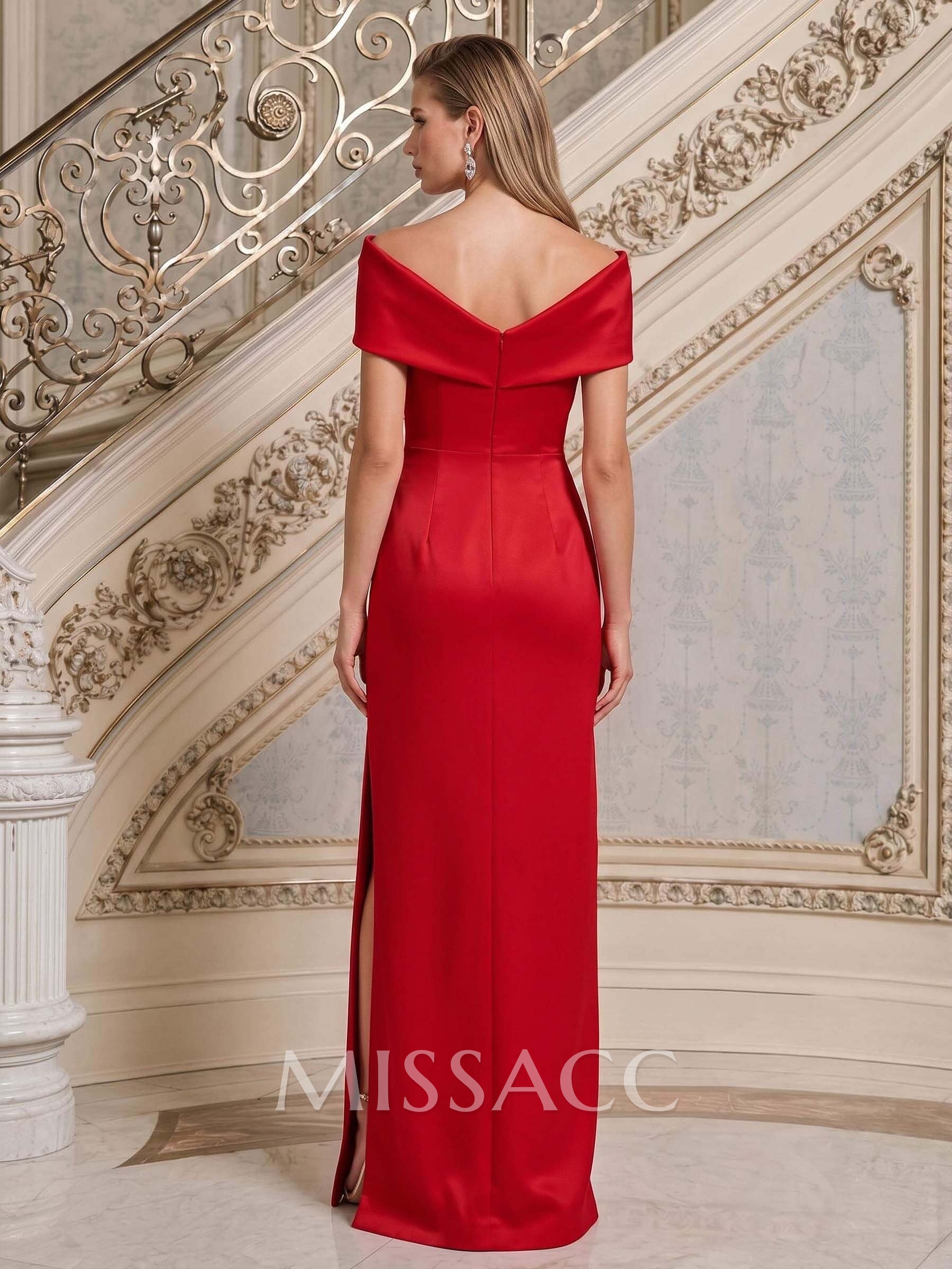 Sheath/Column V-Neck Sleeveless Floor-Length Satin Mother Of The Bride Dresses With Split Front