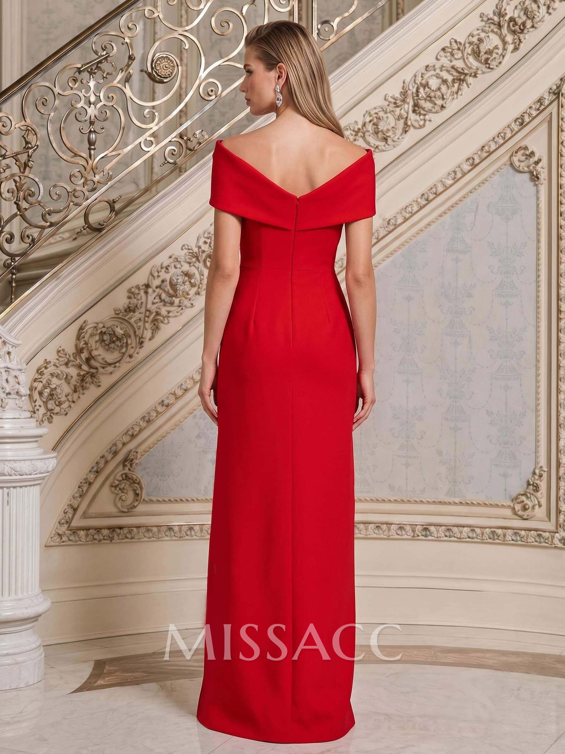 Satin Column V-Neck Sleeveless Floor-Length Mother of the Bride Dress with Front Split Satin Column V-Neck Sleeveless Floor-Length Mother of the Bride Dress with Front Split