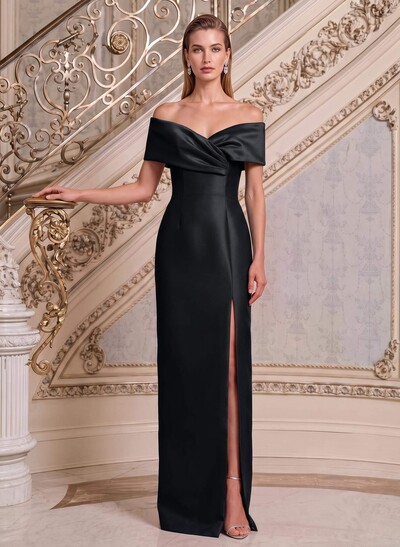 Sheath/Column V-Neck Sleeveless Floor-Length Satin Mother Of The Bride Dresses With Split Front