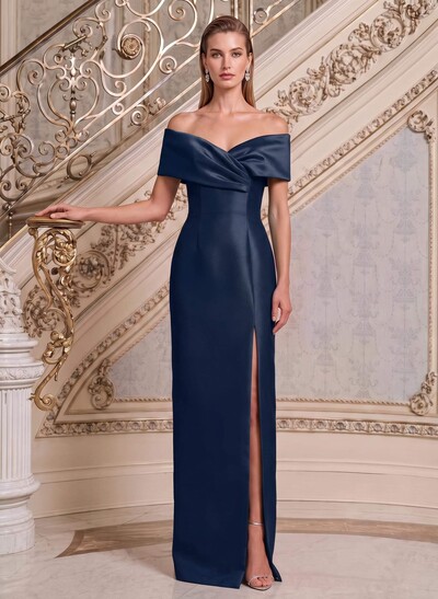 Sheath/Column V-Neck Sleeveless Floor-Length Satin Mother Of The Bride Dresses With Split Front