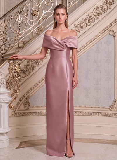 Sheath/Column V-Neck Sleeveless Floor-Length Satin Mother Of The Bride Dresses With Split Front