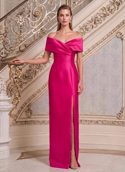 Sheath/Column V-Neck Sleeveless Floor-Length Satin Mother Of The Bride Dresses With Split Front