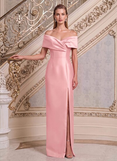 Sheath/Column V-Neck Sleeveless Floor-Length Satin Mother Of The Bride Dresses With Split Front