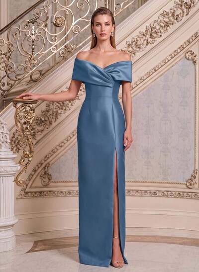 Sheath/Column V-Neck Sleeveless Floor-Length Satin Mother Of The Bride Dresses With Split Front