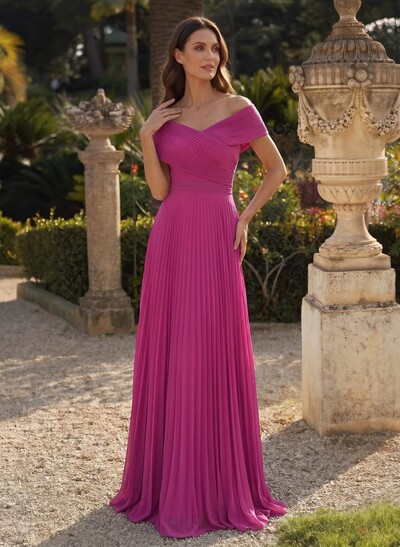 Elegant A-Line V-Neck Sleeveless Floor-Length Chiffon Mother Of The Bride Dresses With Pleated