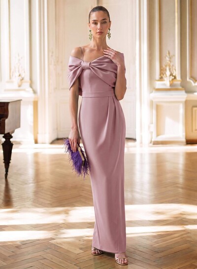 Sheath/Column Off-The-Shoulder Sleeveless Floor-Length Matte Satin Mother Of The Bride Dresses With Bow(s)