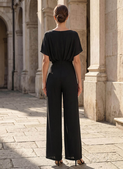 Jumpsuit/Pantsuit V-Neck Cape Sleeves Floor-Length Chiffon Mother Of The Bride Dresses