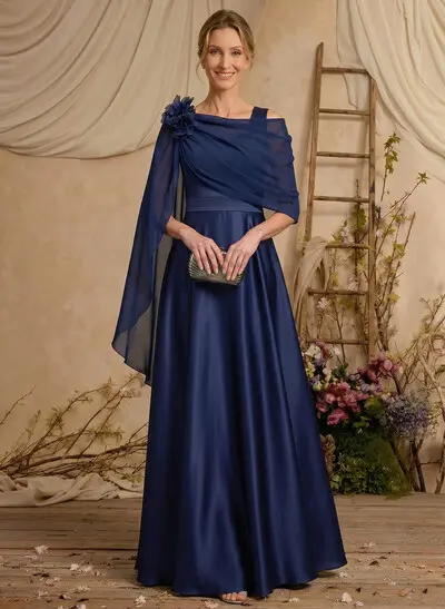 A-Line Scoop Neck Sleeveless Floor-Length Chiffon/Satin Mother Of The Bride Dresses With Flower(s)