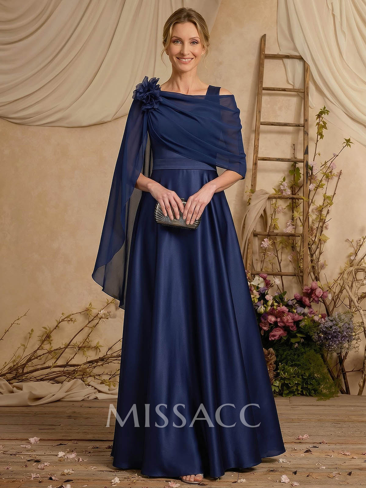 A-Line Scoop Neck Sleeveless Floor-Length Chiffon/Satin Mother Of The Bride Dresses With Flower(s)
