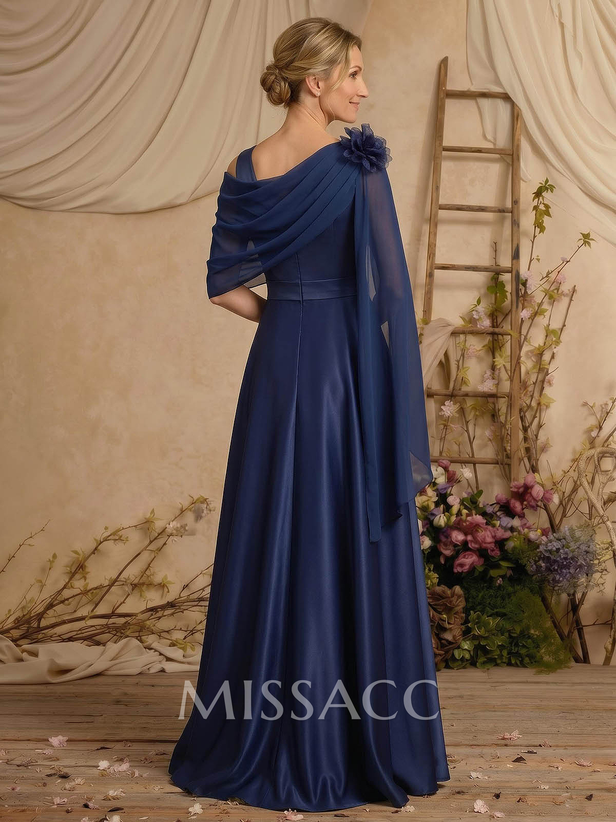 A-Line Scoop Neck Sleeveless Floor-Length Chiffon/Satin Mother Of The Bride Dresses With Flower(s)
