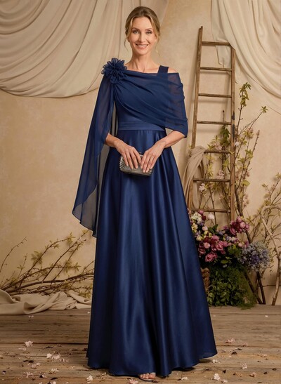 A-Line Scoop Neck Sleeveless Floor-Length Chiffon/Satin Mother Of The Bride Dresses With Flower(s)